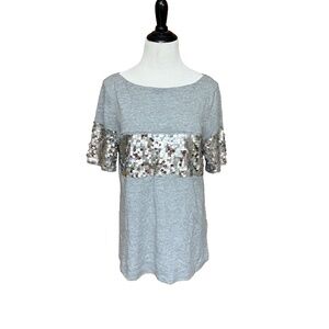 Banana Republic Women Size S Gray with Silver Sequin Top T Shirt Short Sleeve
